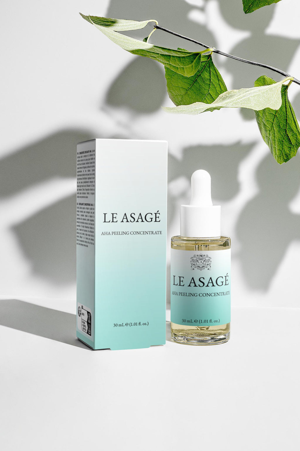 LE ASAGE skincare product with packaging on a light background